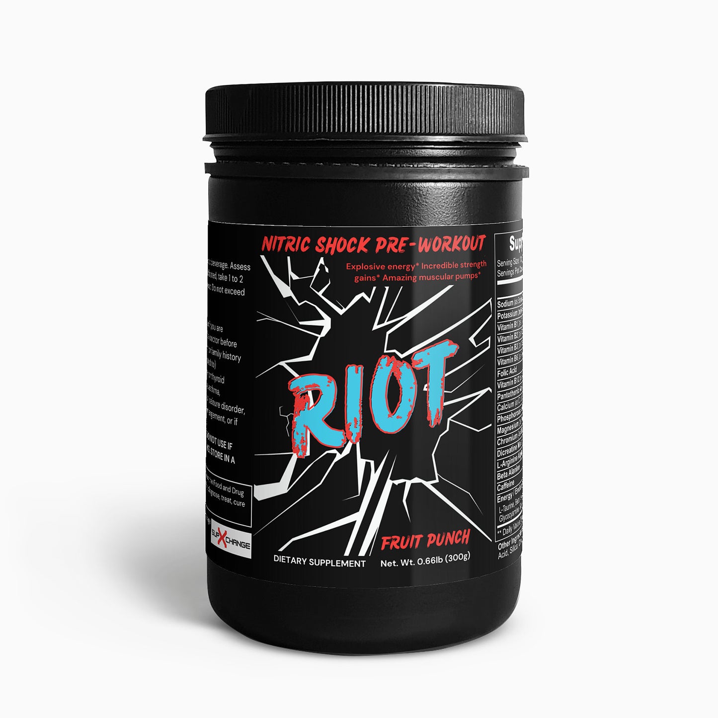 RIOT  Nitric Shock Pre-Workout Powder (Fruit Punch)